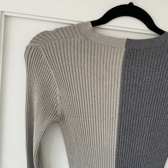Staud Shoko Colorblock Sweater Dress Heather Grey/Charcoal Ribbed Knit V-neck XS - Picture 10 of 12